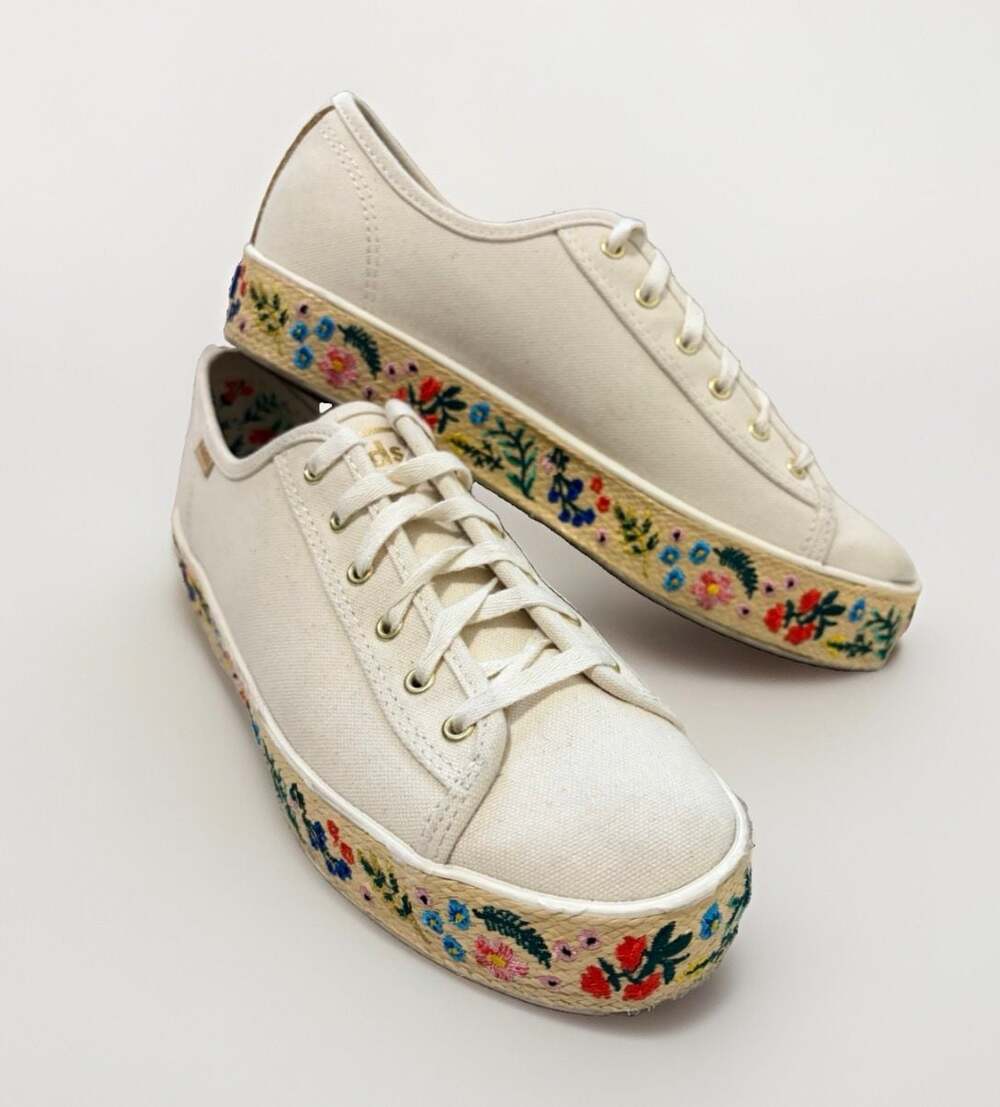 Keds x Rifle Paper Co. Triple Kick Embroidered Sneakers Beige Womens 7